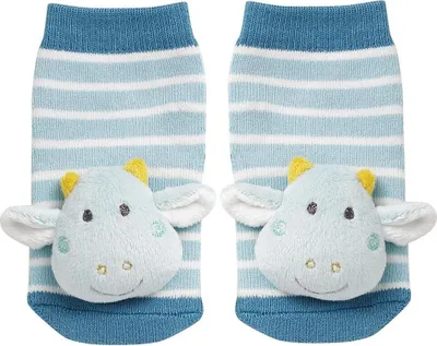 Produktbild von Rasselsocken Drache – Activity-Babysöckchen mit Tier-Köpfchen - Lernspielzeug für Babys von 0-12 Monaten