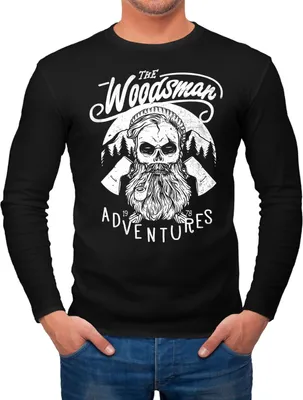 Produktbild von Herren Longsleeve Totenkopf Holzfäller Woodsman Hipster Bart Skull Lumberjack Langarmshirt Neverless® schwarz S