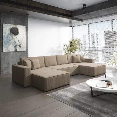 Produktbild von Wohnlandschaft Schlafsofa Sofa CONOR Stoff Poso Dunkelbeige