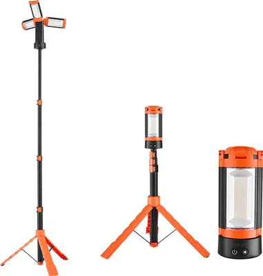 Obrázok produktu pre SucceBuy stavebný reflektor LED so statívom, prenosné pracovné svetlo 6 Ah, nabíjateľné kempingové svetlo s tromi hlavami, odnímateľný statív, 2200 LM, stmievateľné od 3000 K do 6500 K, ideálne na osvetlenie staveniska