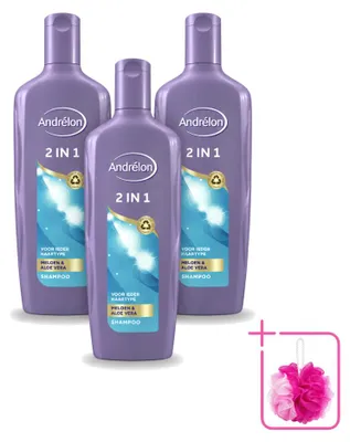 Image de 3 x Shampoo et après-shampooing 2-en-1 Andrélon, parfum melon et aloe vera, 300 ml - Pack économique - 3 pièces