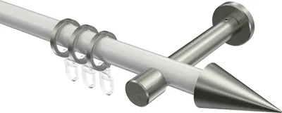 Produktbild von Interdeco Gardinenstange / Vorhangstange Weiß / Edelstahl-Optik, Typ Prestige Savio (Kegel), 20 mm Ø 1-läufig, 320 cm
