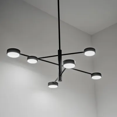 Produktbild von LUMILED Pendelleuchte Schwarz Modern Kronleuchter 6 Flammig GX53 Fassung LED Hängeleuchte Esszimmerlampe Deckenlampe Aluminium Hängelampe für Wohnzimmer Küche Esstisch 230V
