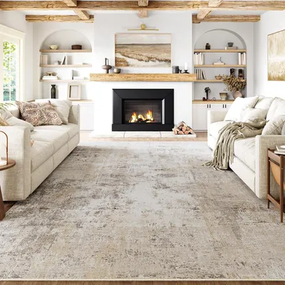 Image de Tapis antidérapant pour salon, dimensions 240x300 cm, couleur beige et gris