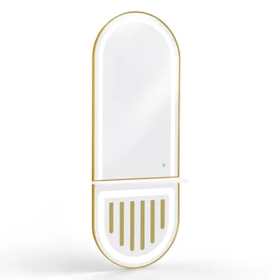 Produktbild von BarberPub Wandspiegel mit Beleuchtung, Ganzkörperspiegel mit Aluminiumrahmen, Spiegel Groß mit Ablage, Touch-Schalter, 3 Lichtfarben Dimmbar, J6257WG
