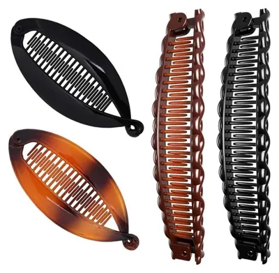 Productafbeelding van Set van 4 bananenklemmen, antislip, vintage design. Geschikt voor dames met dik en dun, lang, krullend en steil haar. Ideaal voor paardenstaarten en vlechtjes, voor trendy kapsels.