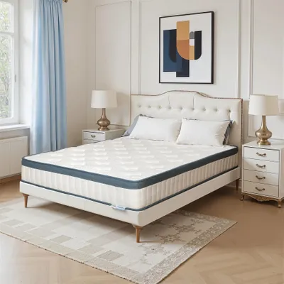 Obrázok produktu pre Matrac 120 x 200 x 25 cm – matrac z studenej peny – stredná tvrdosť H3 – 7 zón, ortopedický – výška 25 cm – biela/modrá