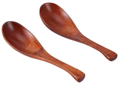 2 Holzlöffel, Suppenlöffel, kurzer Griff, 15,5 cm, Naturholz