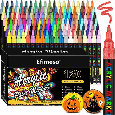 Image de Stylos à peinture acrylique, résistants à l'eau, 120 couleurs. Pointe extra-fine de 0,7 mm, pour utilisation sur pierre, verre, bois, céramique et métal
