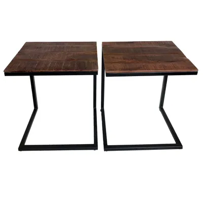 Produktbild von Couchtisch 2er Set B 40 H 51 cm Wohnzimmer-Tisch-Set Beistelltisch Atlanta Metall Gestell braun - bassano