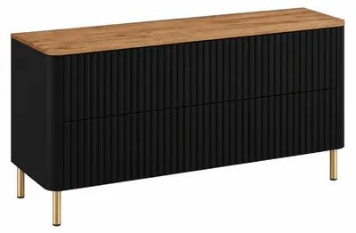 Immagine prodotto di Mobile bagno, 120 cm, nero, piano in legno effetto rovere, gambe dorate, dimensioni 120,8 x 44,2 x 65 cm