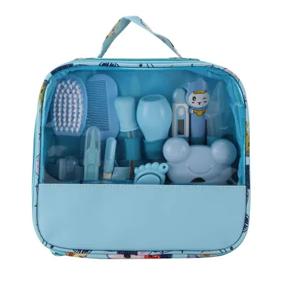 Produktbild von Baby-Gesundheitswesen-Werkzeug, 13-teiliges wesentliches Gesundheitswesen-Krankenschwester-Werkzeug-Nagel-Haarscheren-Haarschnitt-Pflegeset Heimgebrauch mit Tragetasche (Blau)