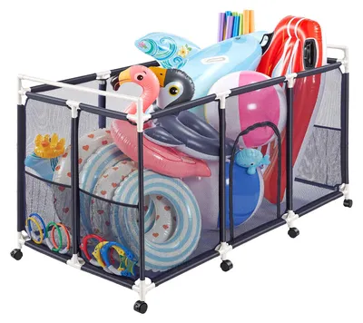 Productafbeelding van VEVOR Zwembadopslagcontainer, 1590x815x915 mm, organizer met zijvakken, PVC-frame, netmand, opbergbox, opbergmand, opbergbak, opbergwagen voor zwembadspullen