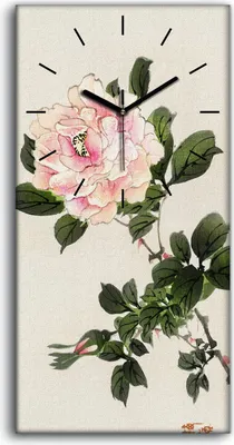 Produktbild von Wandkunst Leinwand Bild Uhr Geräuschlos 30x60 Malerei Asiatische Blumen - schwarze Hände