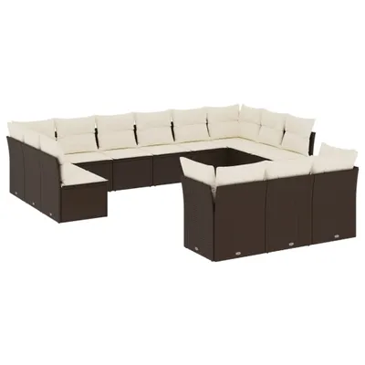 Image de vidaXL Ensemble de 13 canapés de jardin avec coussins Marron Poly Rattan