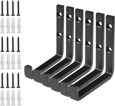 Imagen del producto de Juego de 6 ganchos de pared en forma de J, de alta resistencia, con una capacidad de carga de 40 kg, fabricados en acero de 5 mm, ideales para garajes y talleres