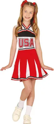 Immagine prodotto di Sport Festive Cheerleader Carnevale Outfit Costume Party Rosso Nero Bianco Pompoms Carnevale Moda USA Flair Ladies Direct Sporty Design, Taglia: 14 - 16 anni Colore: Rosso