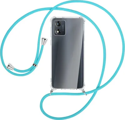 Produktbild von Handykette Backcover-Schutzhülle mit Band (Metall silberfarben) für Motorola Moto E13 (6.5'') - türkis