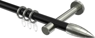 Produktbild von Interdeco Gardinenstange / Vorhangstange Schwarz / Edelstahl-Optik, Typ Prestige Samanto (Rillenpatrone), 20 mm Ø 1-läufig, 220 cm