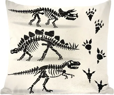 Produktbild von MuchoWow® Zierkissen Sofakissen Wohnzimmer Dekokissen 40x40 cm Dinosaurier - Skelett - Pfotenabdruck - Zeichnung - Kinder - Kids - Kinder - Foto Kissen - Schlafzimmer Dekoration