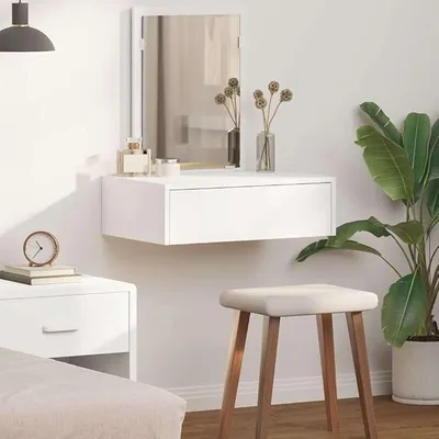 Imagen del producto de Mesa de tocador, blanca, 60 x 40 x 70 cm, de madera, tocador, mesa de maquillaje, tocador, mesa de maquillaje, ideal para el dormitorio