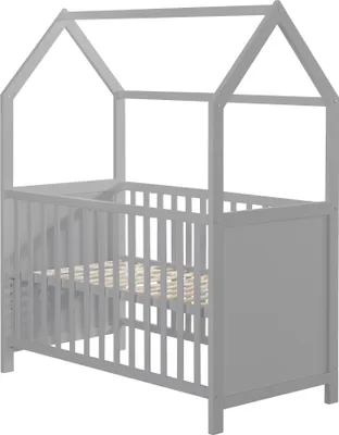 Zdjęcie produktu dla Łóżeczko domowe roba 60 x 120 cm, łóżeczko dziecięce i dodatkowe w kształcie domku, kolor taupe, 6-stopniowa regulacja
