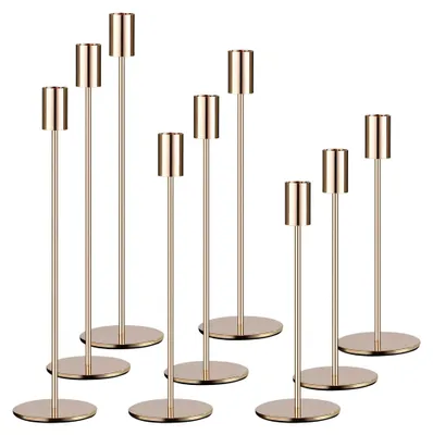 Produktbild von 9er Set Kerzenhalter Gold, Kerzenständer für Stabkerzen in 33/28/23 cm, dekorativer Vintage-Kerzenhalter aus Metall, geeignet für Geburtstagsfeiern, Jubiläen, Hochzeiten und Heimdekoration