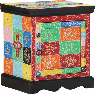 Image de Table de chevet multicolore 40x35x45 cm bois de manguier solide