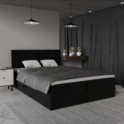 Produktbild von QLA Möbel Boxspringbett Bergamo 160x200 mit 2 Bettkästen, Doppelbett mit Matratze und Topper, Polsterbett, Bett. Farbe Schwarz