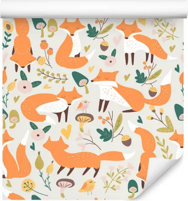 Produktbild von 10m VLIES TAPETE Rolle Kinderzimmer Füchse Vügel Blumen Wald Natur XXL