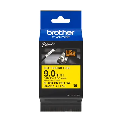 Produktbild von Brother HSe-621E - Schwarz auf Gelb - Roll (0,9 cm x 1,5 m) 1 Kassette(n) Hängebox - Schrumpfschlauch-Band - für P-Touch PT-D800W, PT-E300, PT-E300VP, PT-E550WVP, PT-P700, PT-P750W, PT-P900W, PT-P950NW