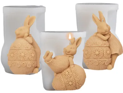 Produktbild von 3-teilige Silikonform für Osterhasen, 3D-Osterhasen-Kerzenform, Seifenform, Gießform, DIY-Hasenform für Sojawachskerzen, Seife, Gips, Ostergeschenke