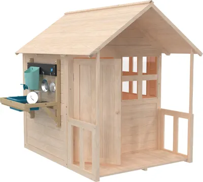 Produktbild von Kinderspielhaus mit Boden, Veranda und Outdoor-Küche BOUTON D'OR COTTAGE Braun