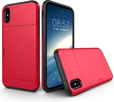 Produktbild von Mobigear Card iPhone X Hülle Hardcase Backcover Stoßfest mit Kartenhalter - Rot