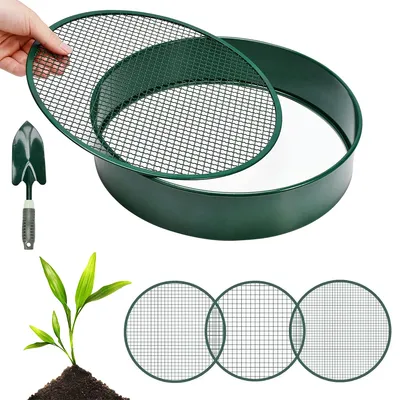 Produktbild von Rundes Gartensieb aus Edelstahl mit 4 Sieben & Gartenschaufel – Perfekt für Erde, Kompost, Samen & Sand