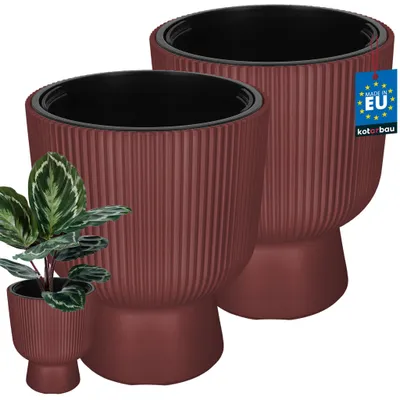 Image de KOTARBAU® Lot de 2 Pot de Fleur Pot Plastique Plante Ø 29 cm avec Bac Intérieur  Pot de Jardin Pot de Fleur Exterieur  H : 36 cm PVC