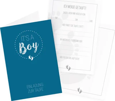 Produktbild von itenga 12x Klappkarten "It s a Boy" dunkelblau mit 2 Einlegern