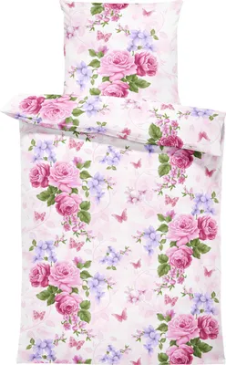 Produktbild von 4 teilig Bettwäsche 135x200 cm Schmetterlinge Blume geblümt rosa weiß Mikrofaser