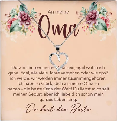 Produktbild von 22Feels Liebe Oma Geschenk Herz Halskette Karte Frauen Damen Collier Grossmutter Weihnachten Geburtstag Muttertag Grosseltern (Damen Silber 925/000 Schmuck)
