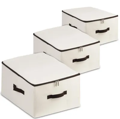 Faltbare Aufbewahrungsbox mit Deckel, 3er-Set, beige, 45x35x25 cm