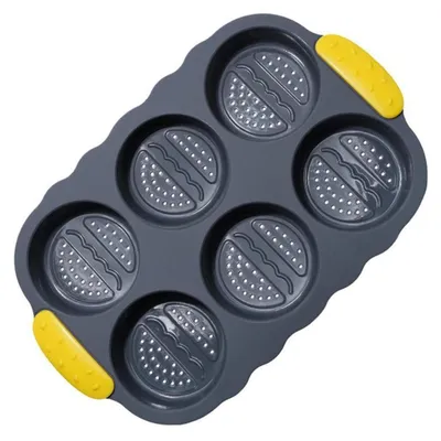 Immagine prodotto di Stampo in silicone per panini hamburger, con 6 cavità, diametro 10,2 cm, con rivestimento antiaderente e forato