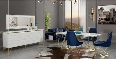 Produktbild von Exklusive Weiße Esszimmer Garnitur  r Esstisch x4 Stühle 7tlg