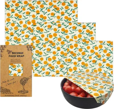 Image de 3 pièces Feuilles de cire d'abeille Pour aliments, Kit écologique réutilisable de feuilles de cire d'abeille pour aliments, papier de cire d'abeille (Design 14)