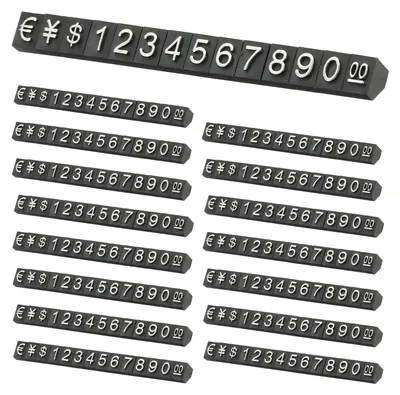 Preiswürfel-Set 15-tlg., Zahlen 0-9, $, schwarz/silber, L