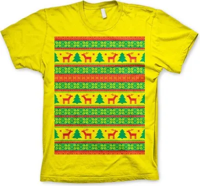 Produktbild von Christmas Knit Pattern Red/Green T-Shirt - Large - Yellow