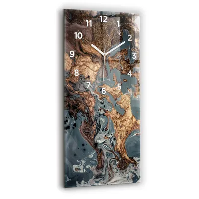 Produktbild von Wallfluent Wanduhr – Stilles Quarzuhrwerk - Uhr Dekoration Wohnzimmer Schlafzimmer Küche - Zifferblatt - weiße Zeiger - 30x60 cm - Gold Marmor Abstraktion
