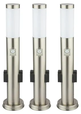 Produktbild von 3er Set Stehleuchte, silber, Bewegungsmelder, 2x Steckdose