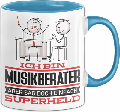 Produktbild von Musikberater Geschenk Tasse Ich Bin Musikberater Aber Sag Doch Einfach Superheld Lustige Geschenkdiee für Musikberater Kaffee-Becher (Blau)