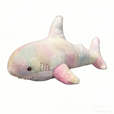 Produktbild von Plüsch Hai Kuscheltier 60 cm – Weißer Regenbogen-Kawaii-Hai- Weiches Stofftier
