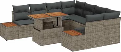 Obrázek produktu pro vidaXL Zahradní sedací souprava s úložným prostorem 9 ks Grey Poly Rattan
